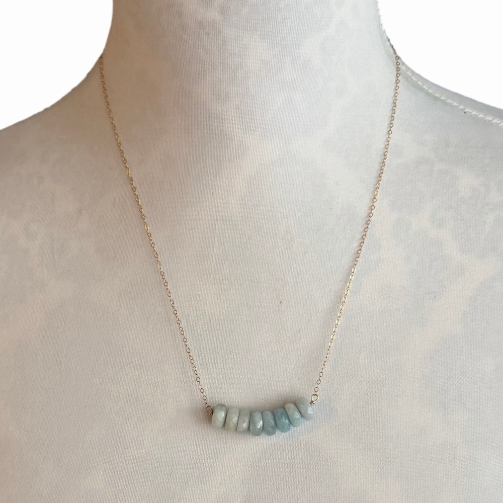 Aquamarine Beaded Bar Necklace on Delicate Gold Chain | Minimalist